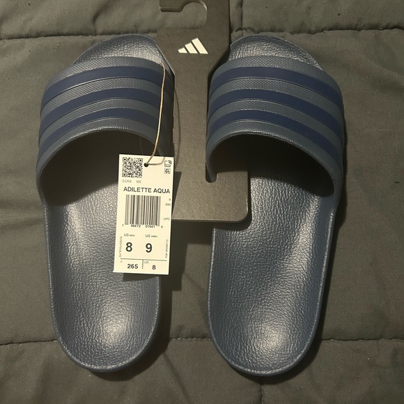 Adidas Navy Adilette Slides - Picture 1 of 3
